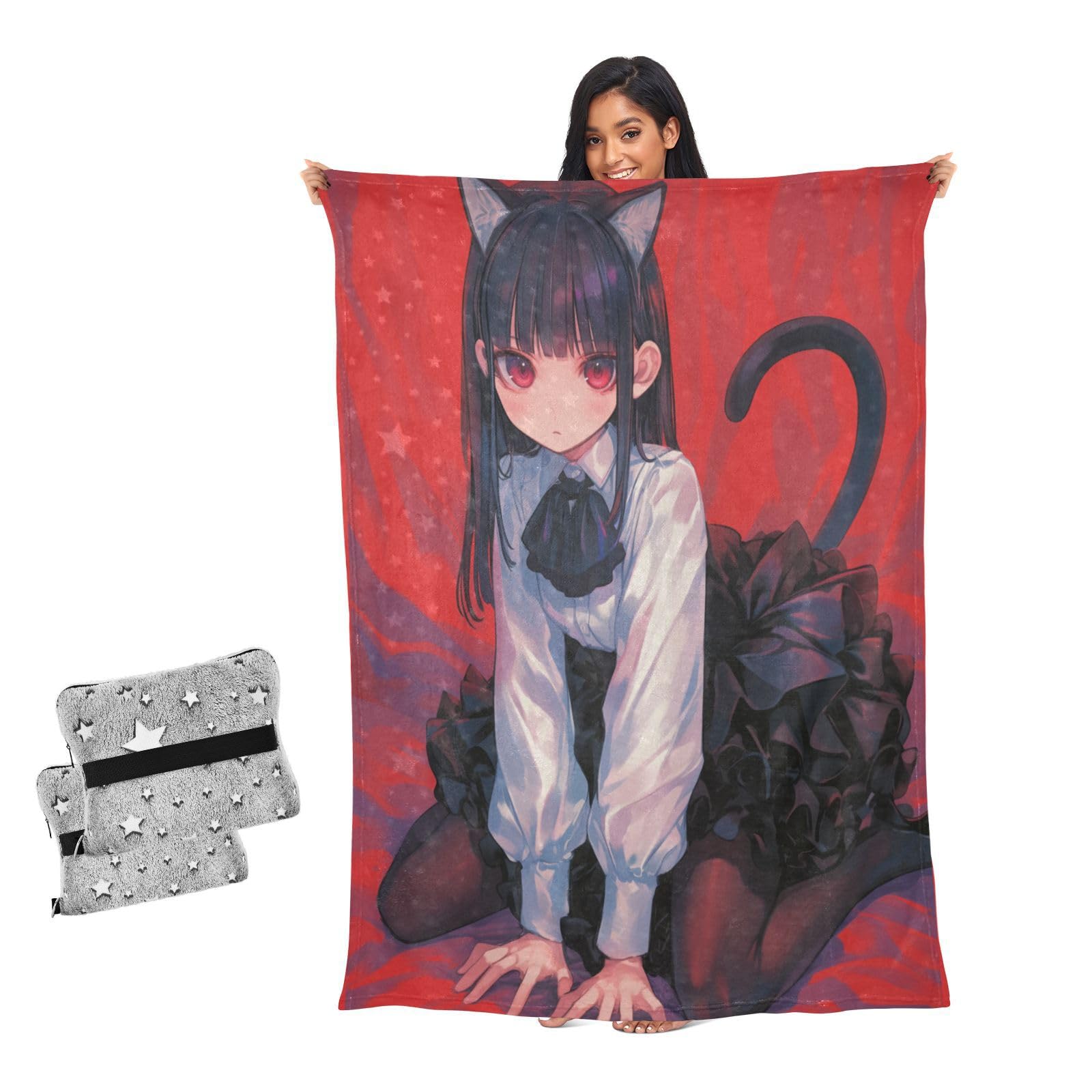 Couverture douce pour canapé plaid rouge soubrette Neko