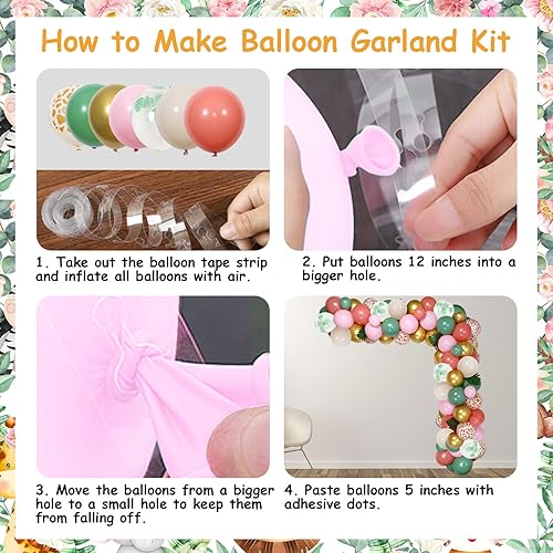 Miniatura 6 de Decoraciones de segundo cumpleaños con temática de selva para niña, kit de arco de globos rosa polvoriento y verde salvia con dos decoraciones de