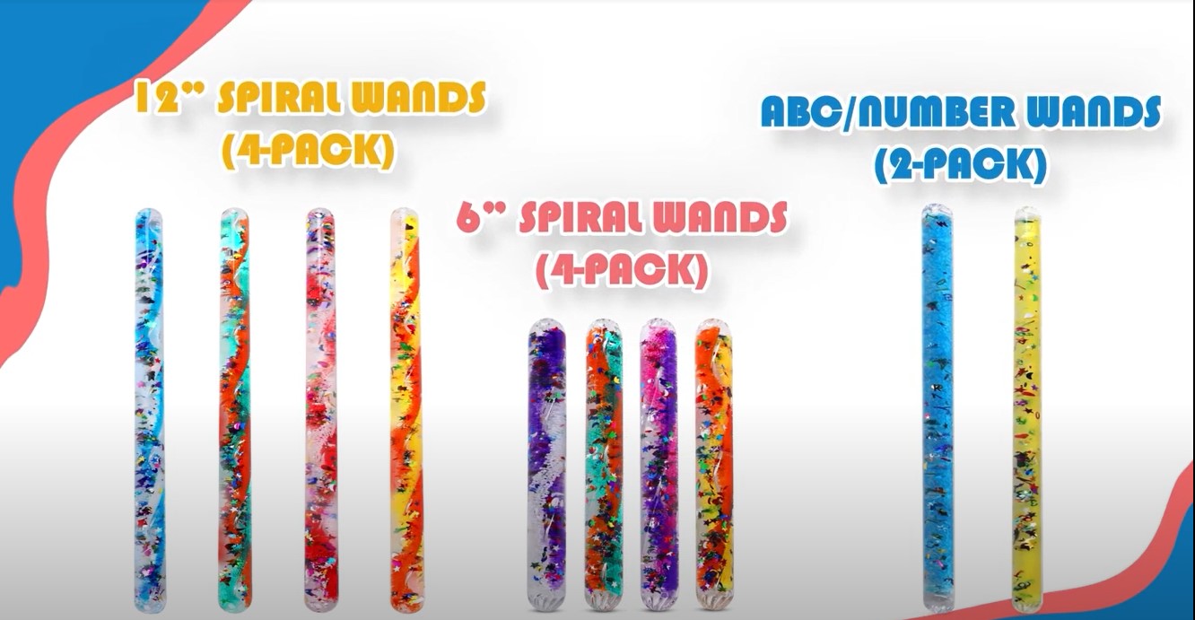 Playlearn 4pk 12.5” Spiral Glitter Wands - Wide Diameter