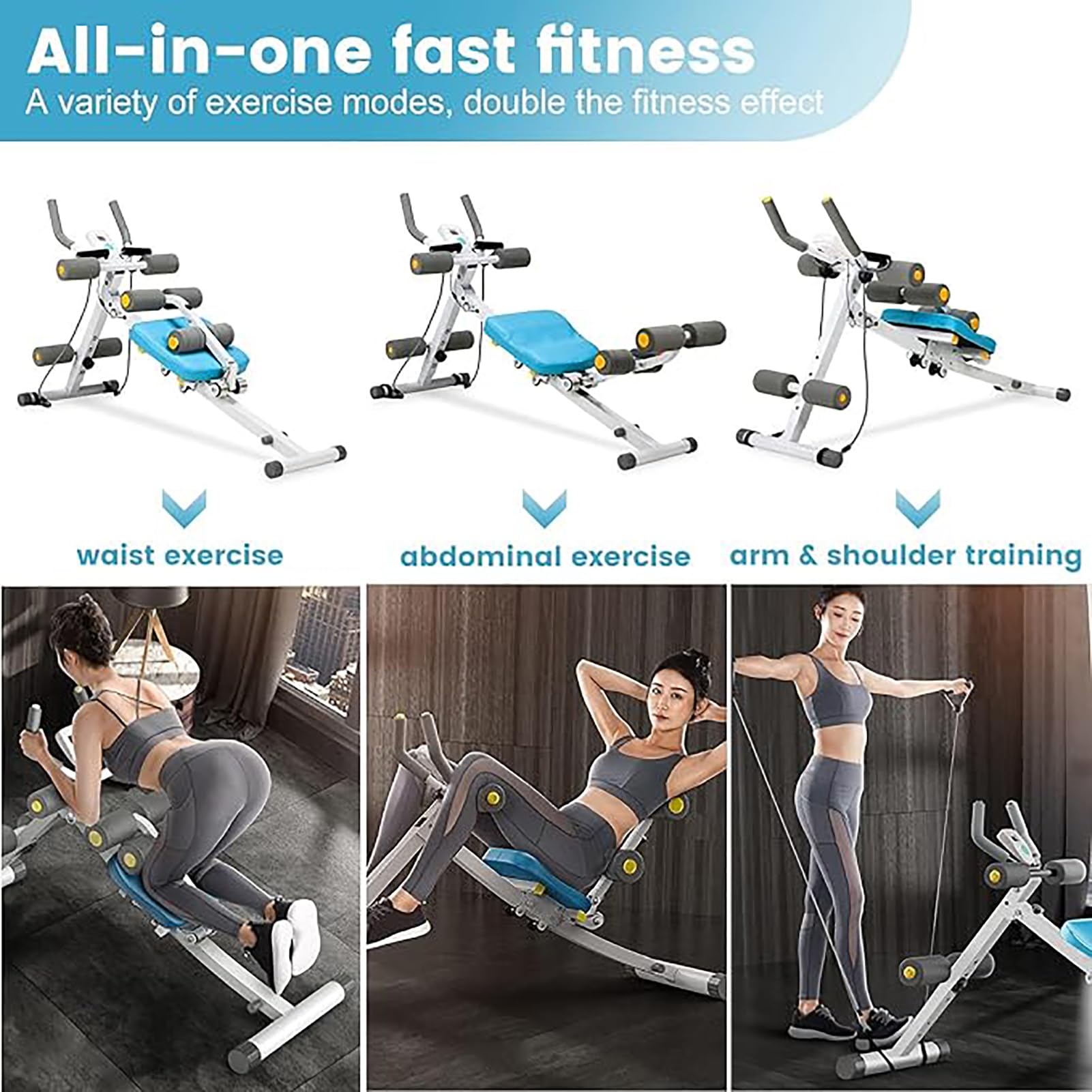 Macchina per allenamento addominale con altezze regolabili, macchina pieghevole per esercizi addominali e core, attrezzatura per allenamento addominale per palestra domestica, personal trainer, blu
