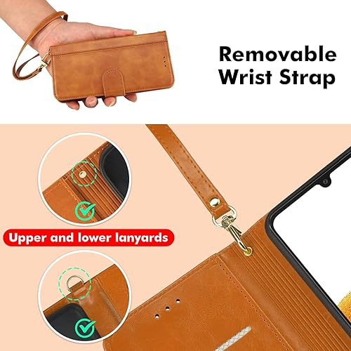 Miniatura 4 de Funda de piel tipo cartera para Moto G Power 2022 5G, Moto G Pure funda plegable con tapa y cierre magnético fuerte con ranuras para tarjetas,