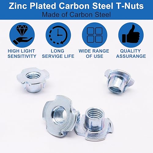 Miniatura 4 de M10 Tuercas en T 80Pcs Tuercas en T con Rosca, Tuercas en T de Acero con Recubrimiento de Zinc de 4 Puntas para Madera, Soportes para Escalada en