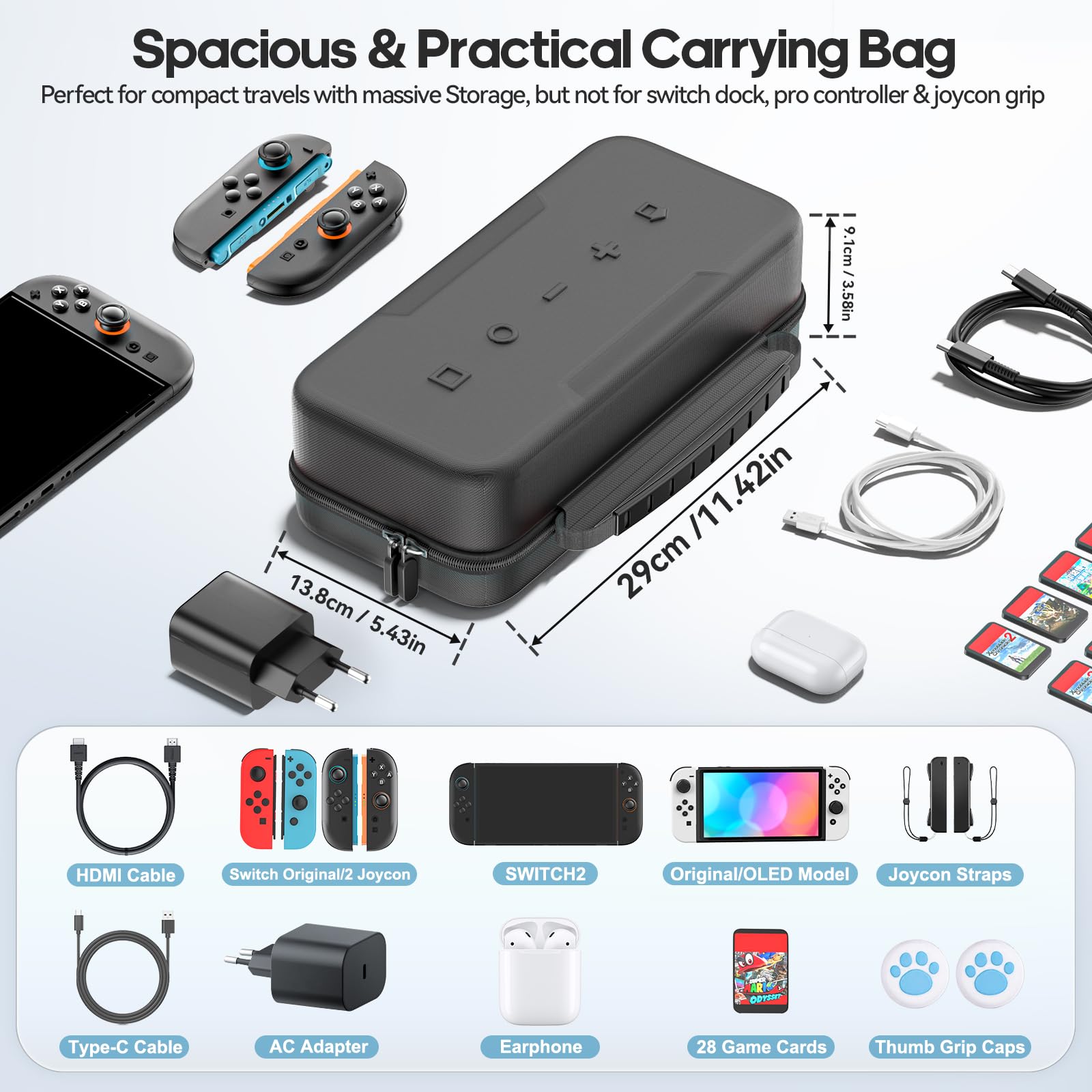 Étui de Protection Rigide pour Nintendo Switch 2 2025, Coque de Transport Compatible avec Switch 2 & Switch 1, Housse de Rangement Grande Capacité pour la Console Nintendo Switch et Ses Accessoires