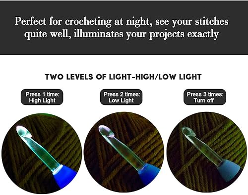 Miniatura 2 de Vidillo Juego de luces de ganchillo con funda, ganchos ergonómicos recargables iluminados, 9 ganchos intercambiables con una funda de ganchillo,