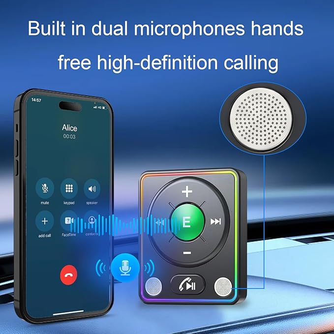 Adaptador Bluetooth 5.4 AUX para Coche, Manos Libres con Cancelación de Ruido miniatura 5