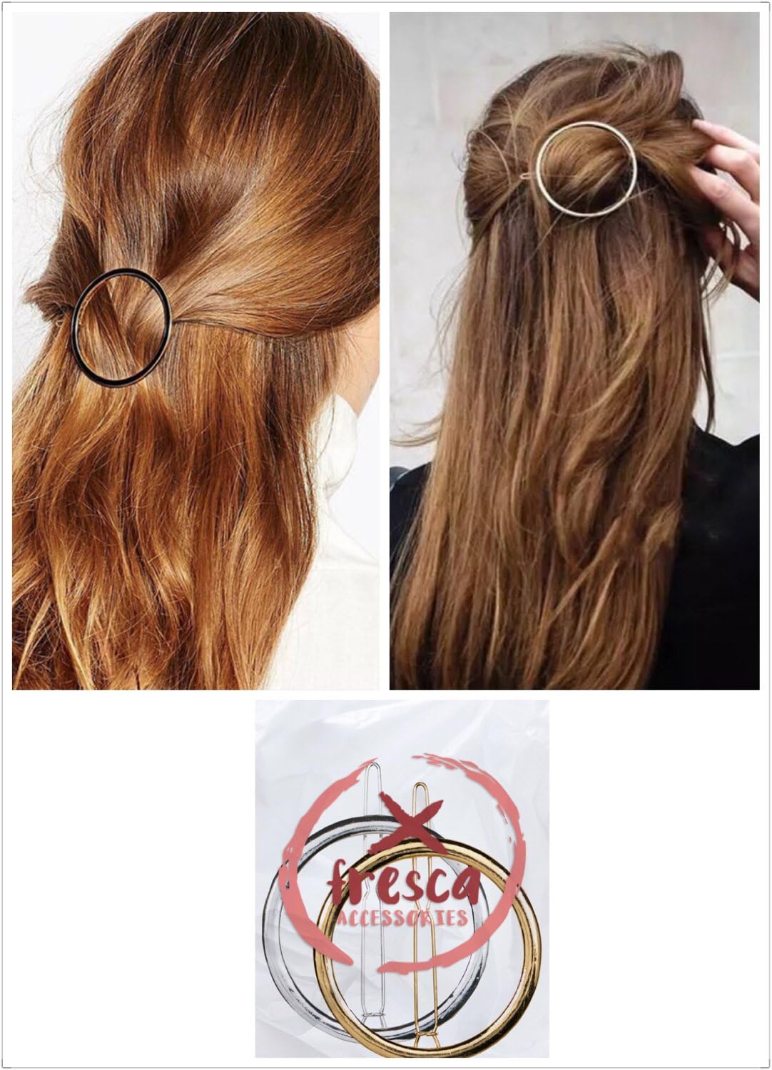 Hair Clips by xFresca Women's Circle Metal Hair Pins Gold Silver Hair Accessories Styling Jewellery for Wedding School