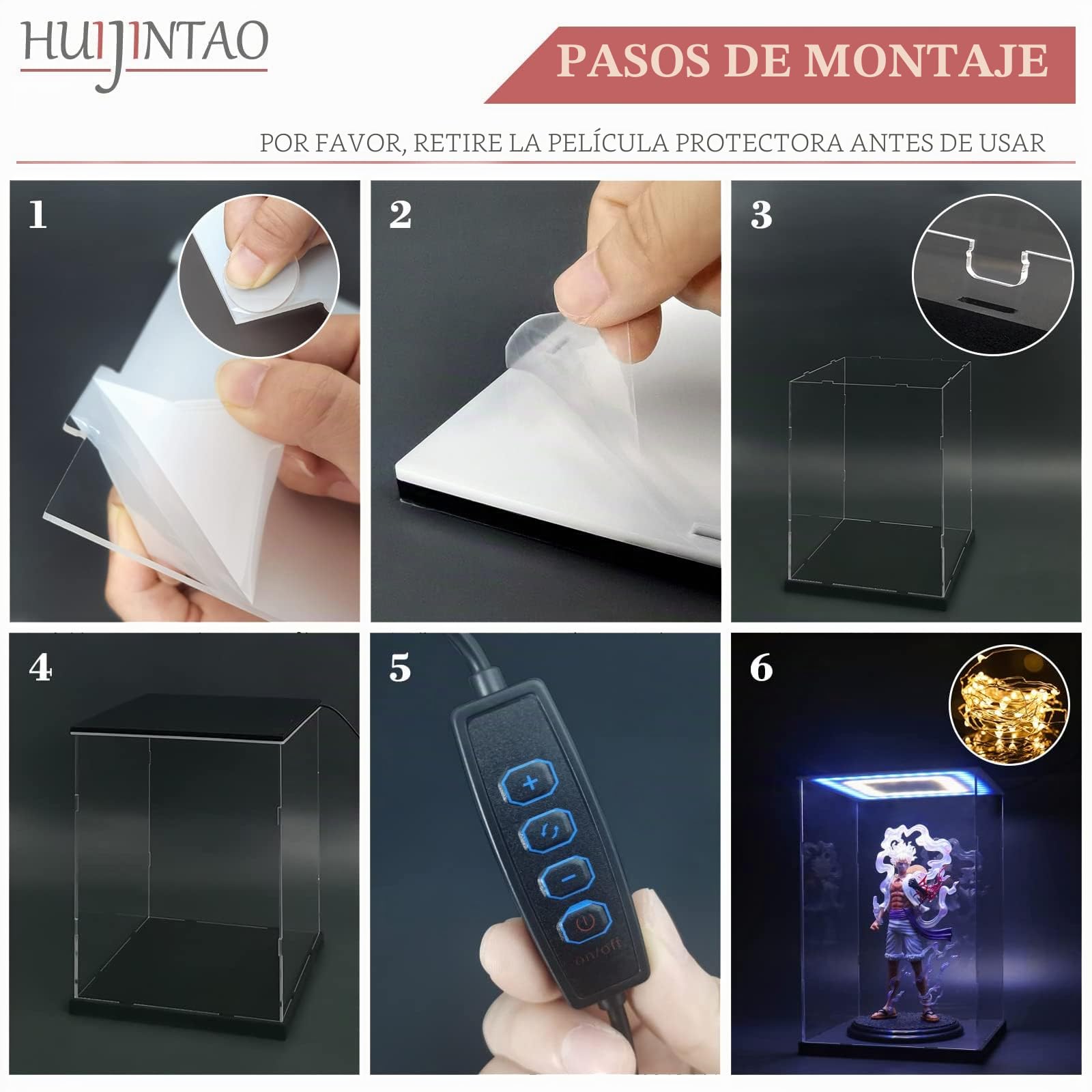 Vitrina Expositora para Colecciones, Vitrina Metacrilato con luz LED, Caja Metacrilato Transparente, Urna Metacrilato Expositor Vitrina para Colecciones, Miniaturas, Figuritas (30x30x40 cm)