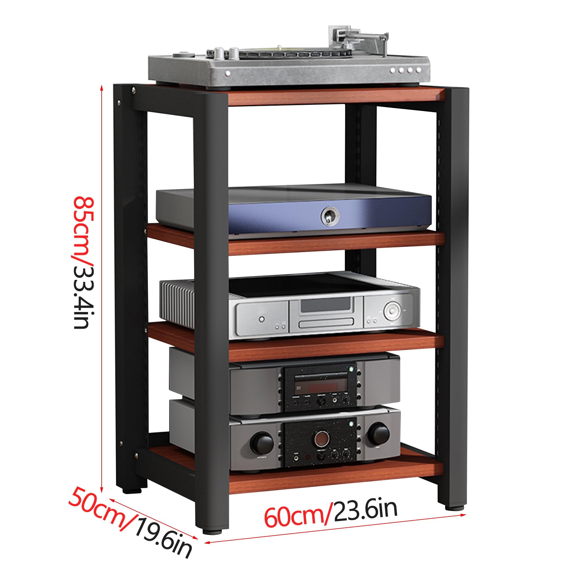 Audio Rack Hifi Regal, 4-stufiges Stereo-Rack,TV Hifi Rack Audio Schrank,Plattenspieler Tisch,Medienschrank,Schallplatten Phonoschrank Blu Ray Regal,für Audio Equipment dac Amplifier(Light Walnut