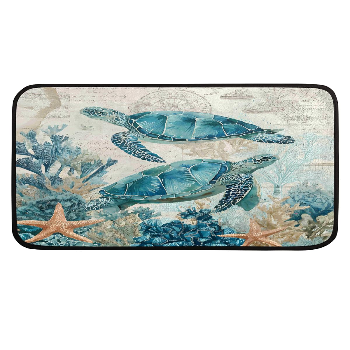 Tapis de cuisine vintage tortue de mer 99x51 cm antidérapant
