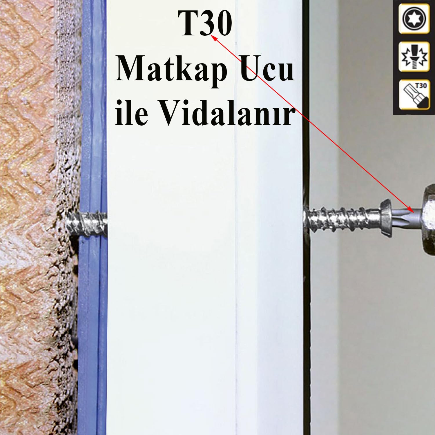 Badem10 Buldex Vida 7.5x150 mm 50 ADET Sivri Uçlu Dübelsiz Beton Vidası Tork Duvar Vidası Buldeks
