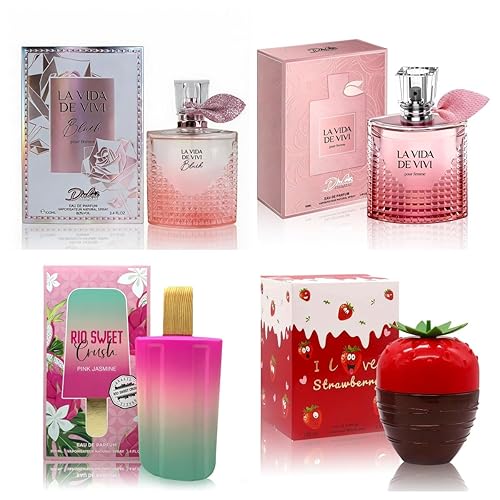 Juego de 4 perfumes para mujer Set de regalo de fragancia floral con vainilla, dulce aroma afrutado Eau De Pafume 3.4 onzas líquidas cada uno