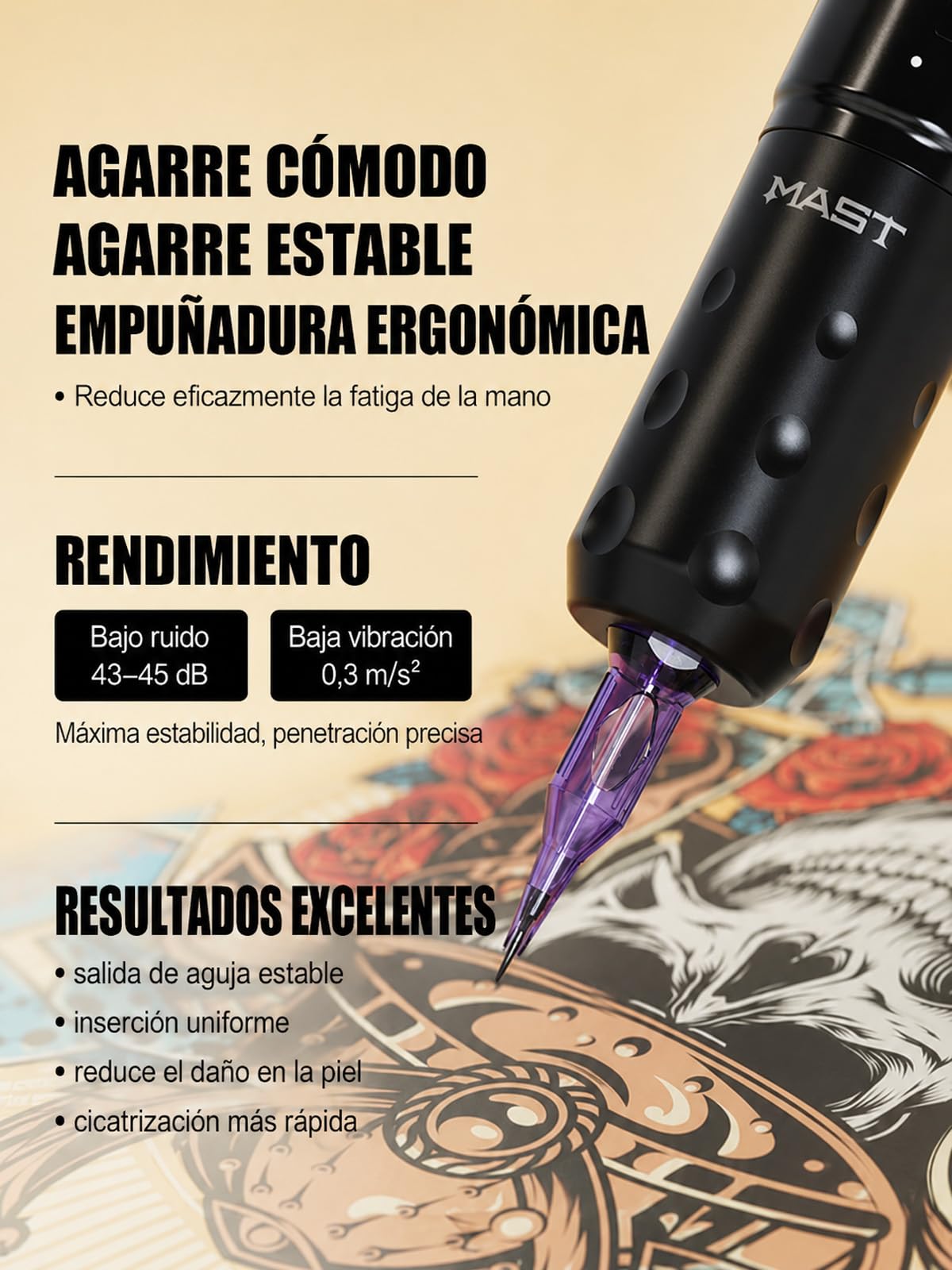 Mast Fold2 Pro Pen Máquina de Tatuaje Rotary Inalámbrica Tattoo Gun 7 Stroke Length de Batería 2000mAh Powerful Motor by Mcore Smart Display Screen para Artistas Profesionales (WQP-076-11)