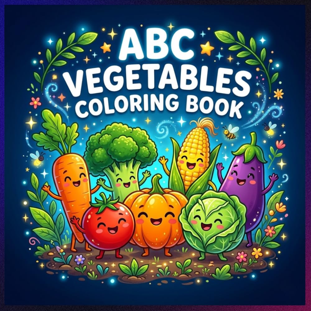 ABC Vegetables Coloring Book for Kids: Fun and Educational Alphabet Vegetable Coloring Book with Cute Veggies and Vitamin Learning for Toddlers, Preschoolers and Kindergarten Kids