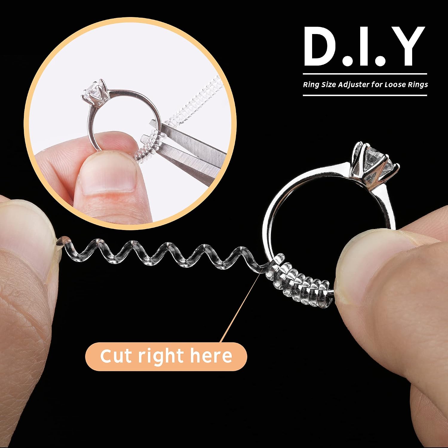 ELETIUO 12 Pack Ring Size Adjuster for Loose Rings Invisible Transparent Silicone Guards Clip Noodle Jewelry Tightener Connector Fitter Resizer 4 Sizes Fit Almost Any Ring for Women and Men