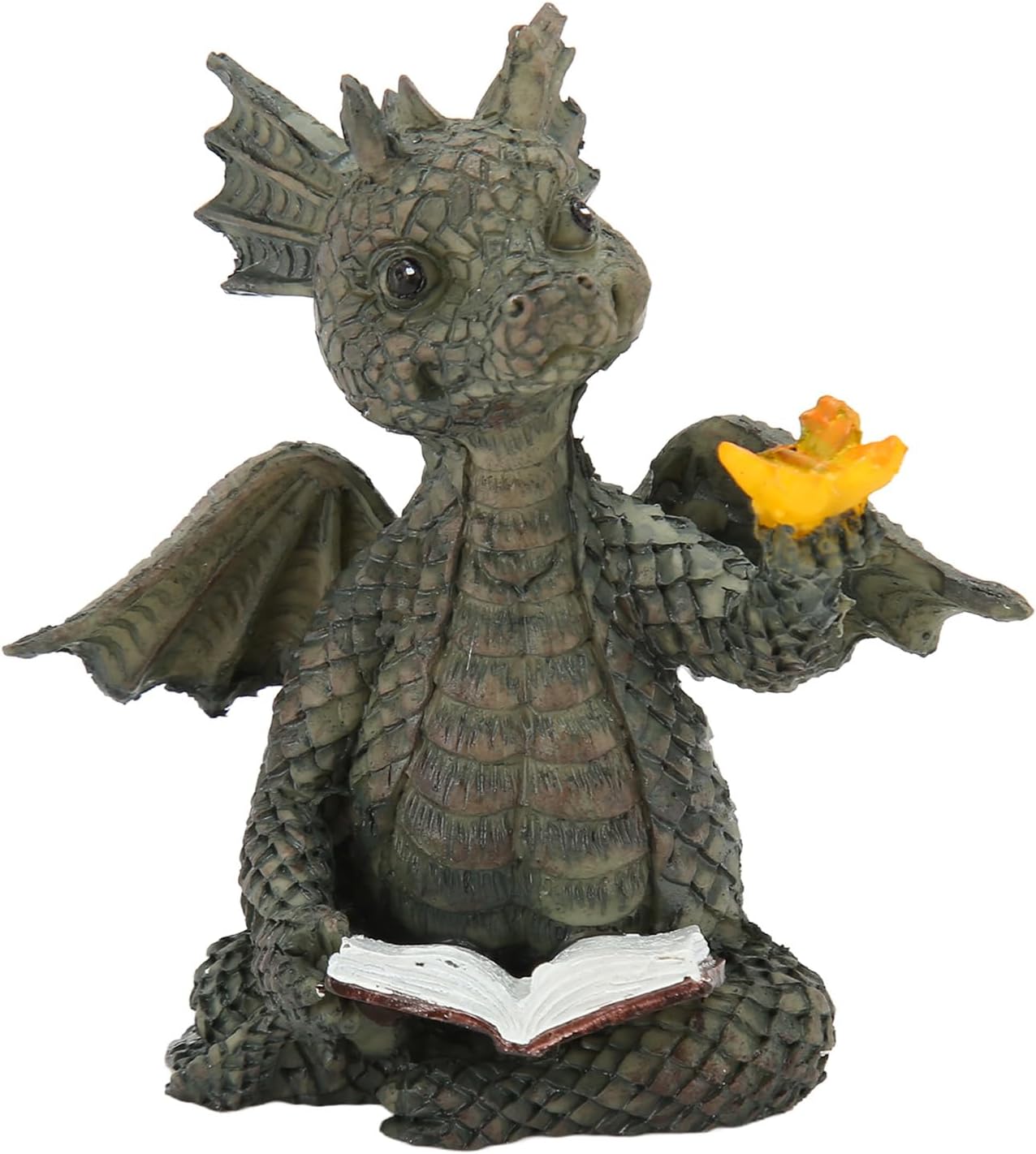 Zerodis Baby Dragon Reading Book Statue, Garden Dragon Statue Resin Dinosaur Outdoor Sculptures Yard Art Dragon Sculpture Figurines Cute Dinosaur Holding Butterfly Figurines