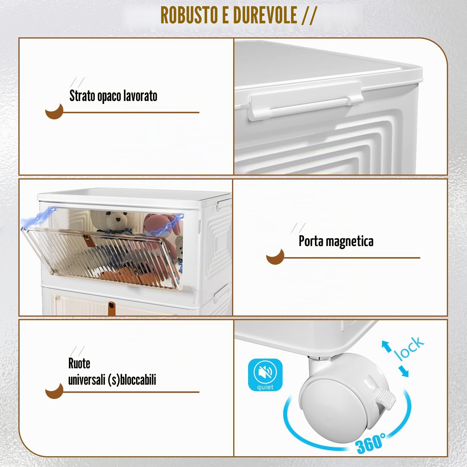 Contenitore portaoggetti in plastica, 3 livelli, 21 L, impilabile, organizer con coperchi, per camera da letto, salotto, cucina, studio e ufficio, scatole pieghevoli portaoggetti