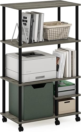 Miniatura 5 de Furinno Turn-N-Tube - Estante de almacenamiento multiusos de 4 niveles sin herramientas con ruedas, roble francés grisnegro