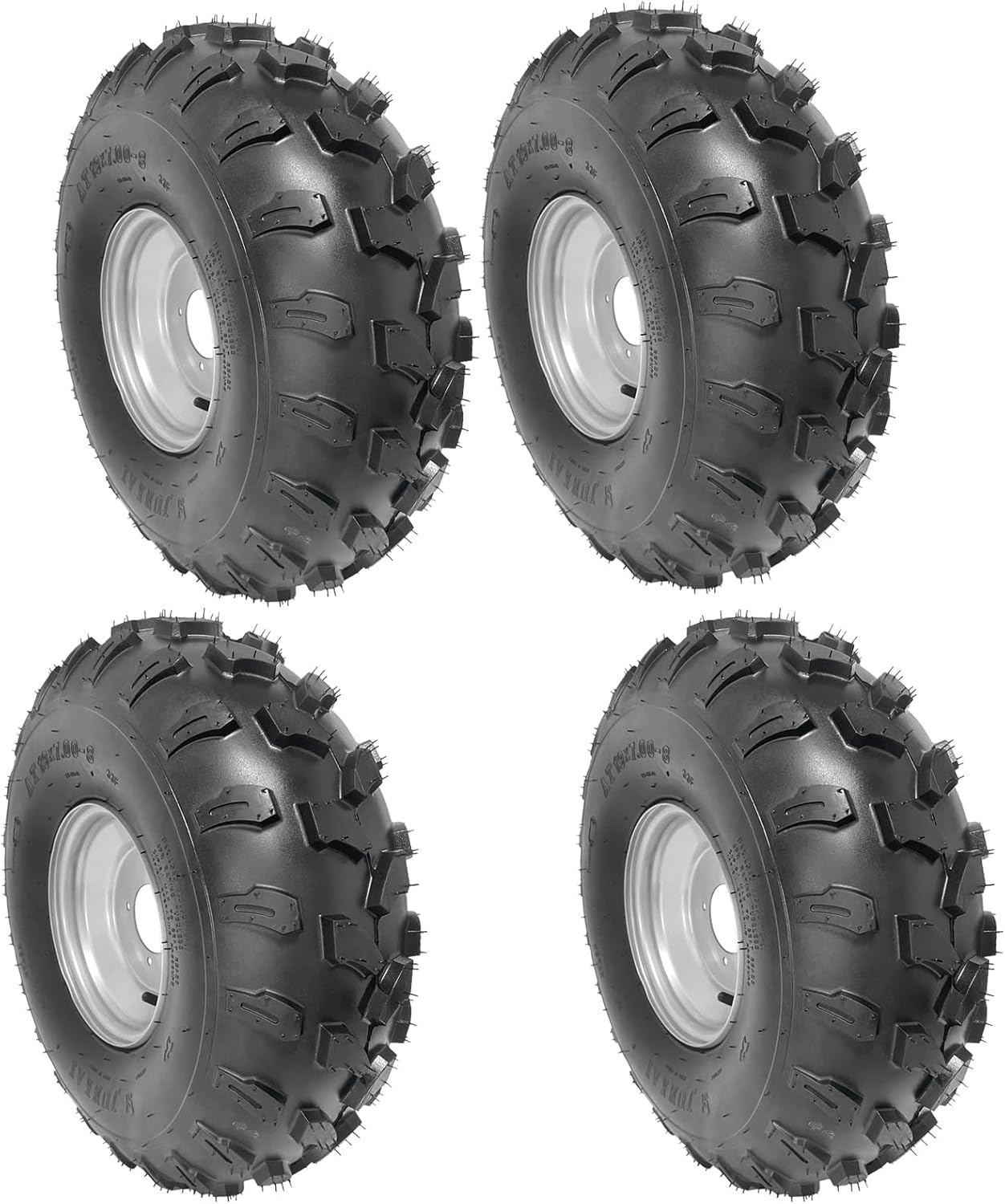 19x7.00-8 19x7-8 19x7x8 ATV Tire & Rim Wheel Assembly – 4 Stud, Fits 8" Rim 4 PLY 110mm (4.33") Bolt Spacing – for Quad, Go Kart, UTV, Buggy, Mini Bikes, Mower, Garden Tractor, 4 Wheelers (4 Pack)