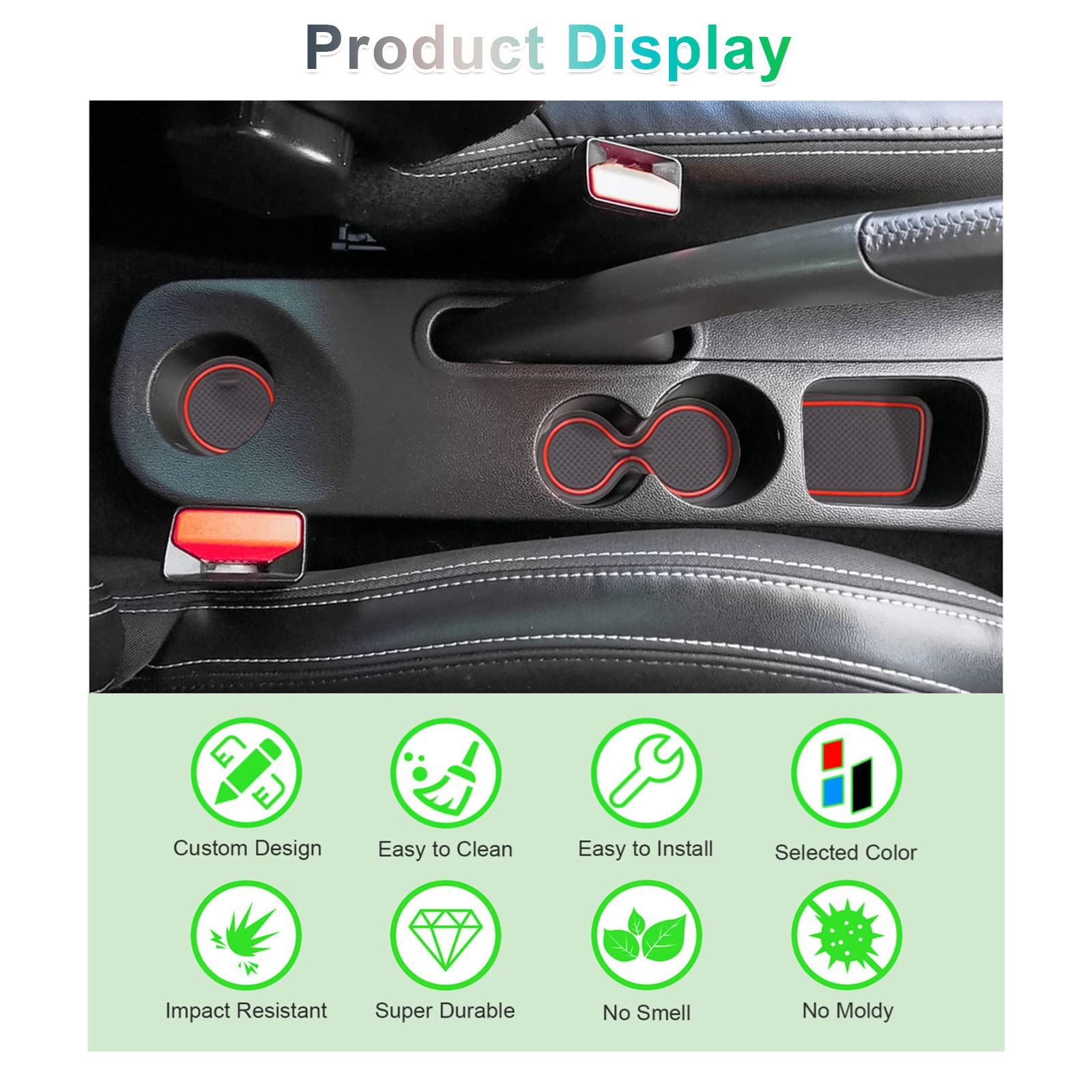GAFAT Clio 4 2013-2019 - Tappetino antiscivolo in gomma per console centrale, bracciolo, portabicchieri, cuciture porte (rosso)