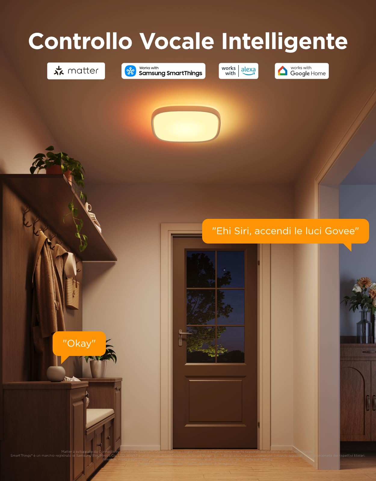 Govee Plafoniera LED RGBIC 24W, 2400LM Lampadario Soffitto 30cm Quadrata | Dimmerabile Plafoniera Smart, 16M Colori, per Soggiorno Cucina Camera da Letto, Compatibile con Matter e Alexa, Scenari,Timer