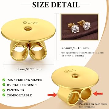 Earring Backs for Stud S925 Sterling Silver Safety Locking Lifter Secure Hypoallergenic Magic Earring Backs
