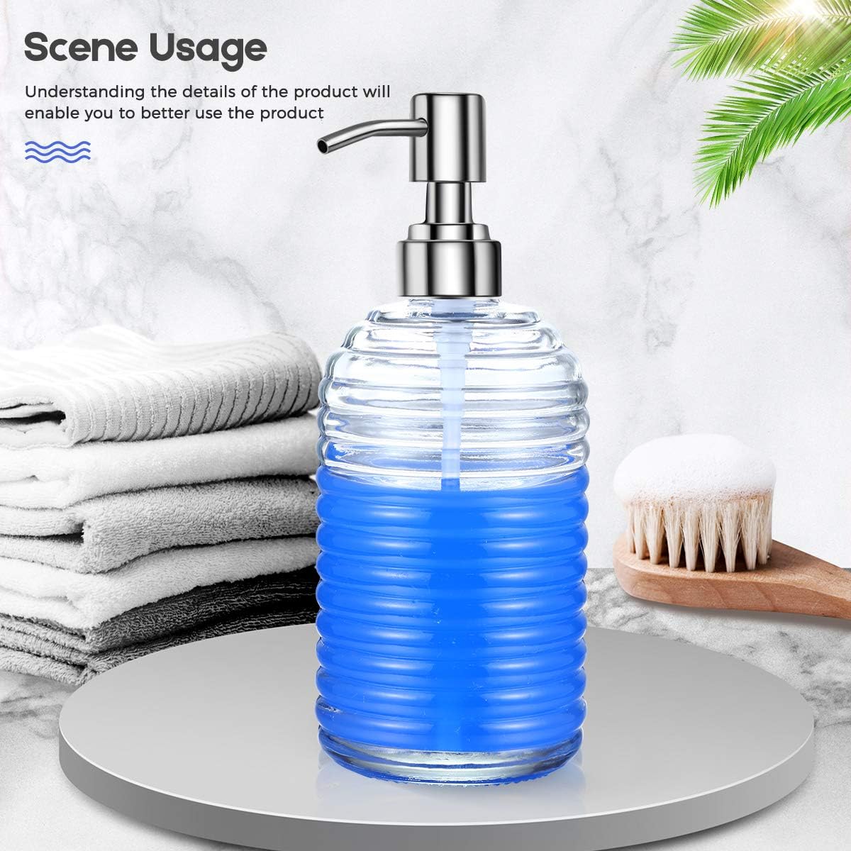 2 Pack Soap Dispenser 18 Ounce Tempered Glass Clear Hand Liquid Soap Bottle Refillable Lotion Dispensers with Rust Proof Pump for Bathroom Countertop Kitchen Sink (Stripe)