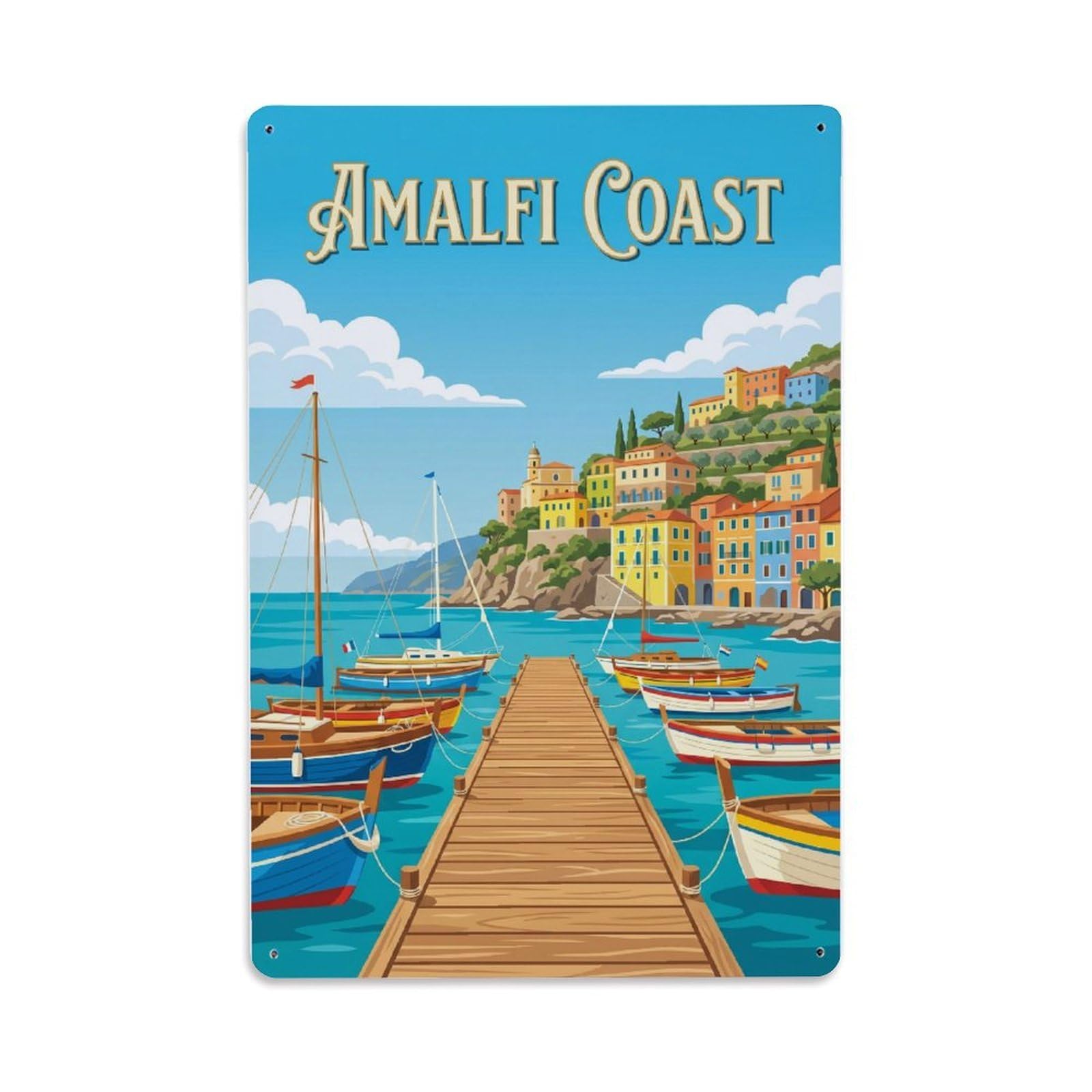 Vintage Travel Pier Italy Wooden Metal Tin Sign Plaque Wall Decor for Cafe, Club Bar, Office, Home Garden Metal Poster 8x12Inch