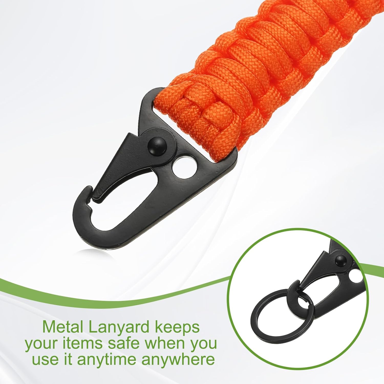 Paracord Lanyard, 550 Keychain Lanyard Heavy Duty Necklace Keychains Braided Wrist Strap for Men Women Outdoor Activity Survival Keys Whistle Rope ID Badges (3 Pack, Orange - Image 3