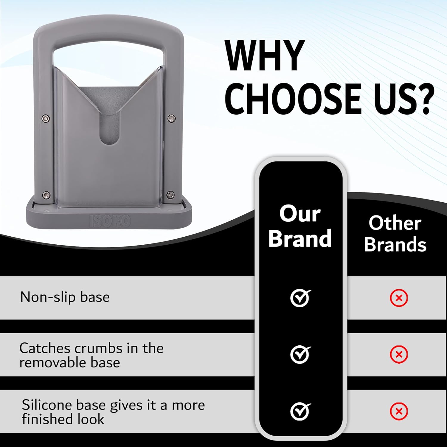 ISOKO Bagel Slicer - Premium Stainless Steel Bagel cutter, with Smooth Guillotine and Non-Slip Silicone Base for Perfect Slices Every Time for the better bagel experience. White