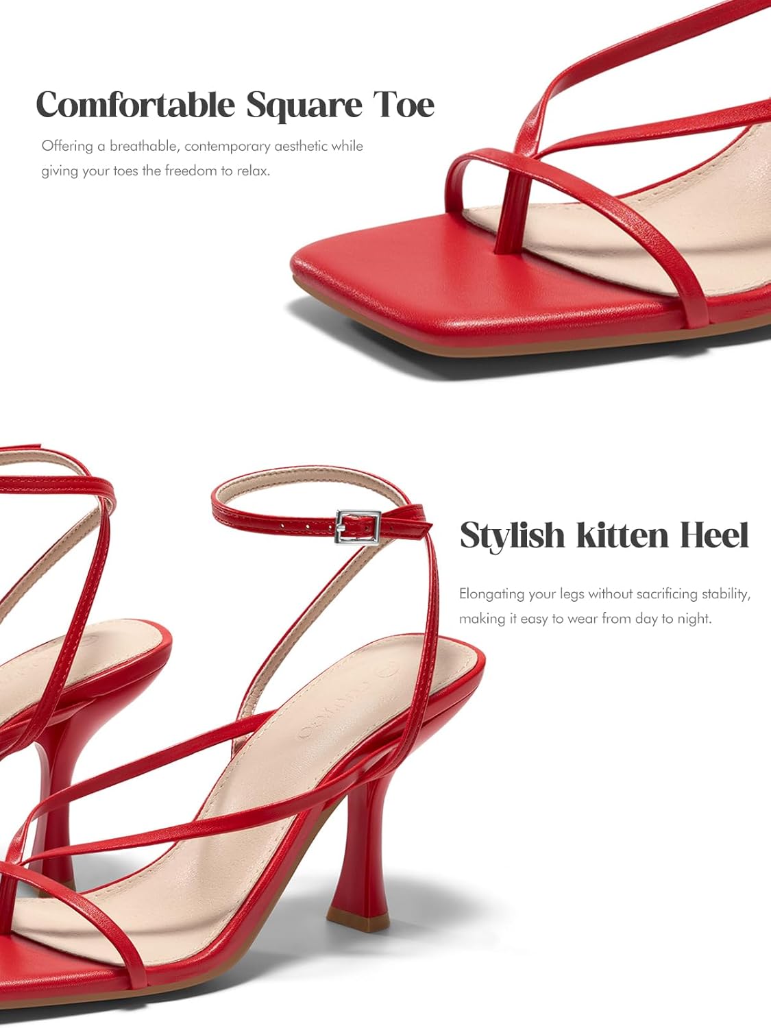 Coutgo Womens Strappy Kitten Heels Sandals Square Open Toe Flip Flops Summer Dress Shoes - Image 5