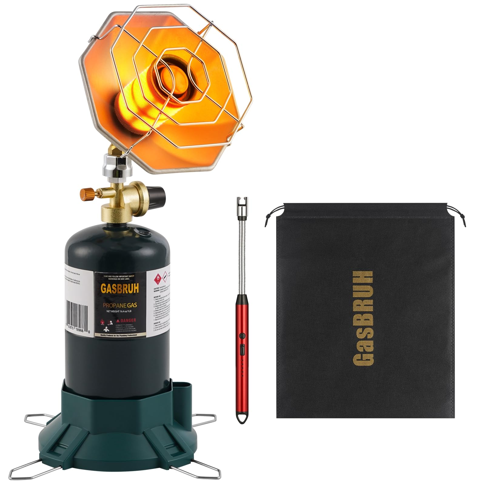 GasBRUH Portable Propane Heater with Windproof Lighter for Outdoor, Camping, Fishing, 6200BTU Outdoor Cordless Gas Heater for Camping,Hunting,Tents(TANK not Included)