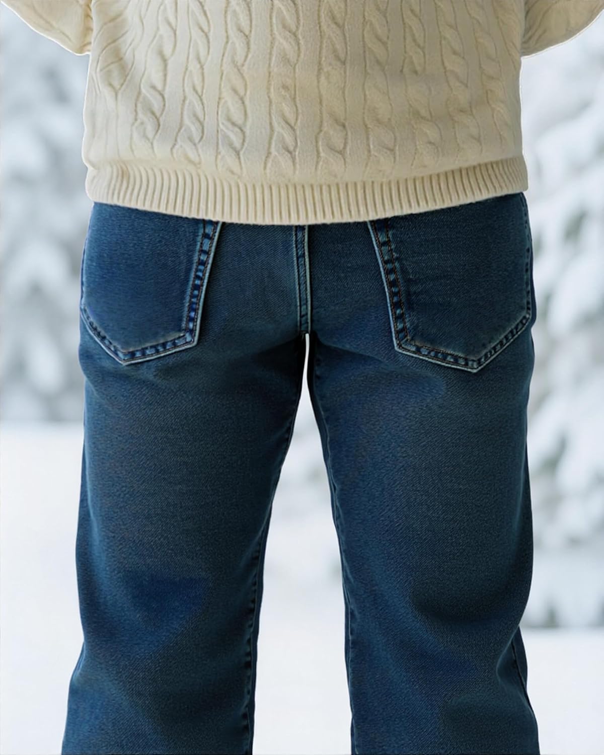 Fleece Lined Jeans for Men Regular Fit Vintage Deinm Pants Winter Warm Flannel Lined Jeans - Image 2