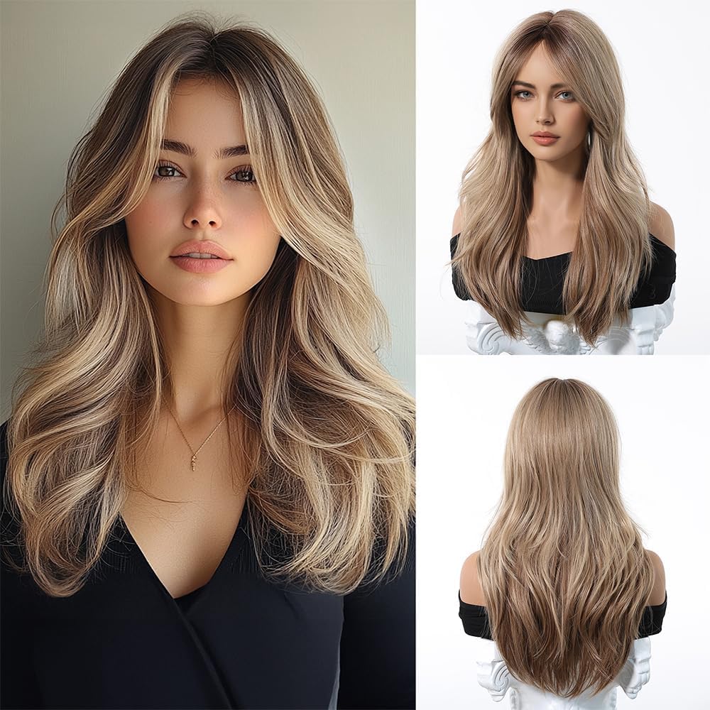 Ash Blonde Wavy Wigs Human Hair for Women, Lace Front Shoulder-Length Bob, Natural-Looking, Heat-Resistant, Lightweight, Ideal for Daily Wear (Ash Brown, 20 Inch)
