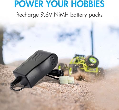 Miniatura 2 de Tenergy Paquete de 2 baterías NiMH planas de 9.6 V y cargador para autos RC de alta capacidad, 8 celdas y 2000 mAh, batería de repuesto con