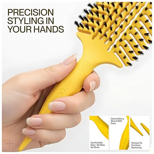 Miniatura 6 de COCCO Aura Vent - Cepillo de jabalí  Diseño ventilado de doble curva para un secado más rápido, desenredar y brillar sin esfuerzo, jabalí + cerdas