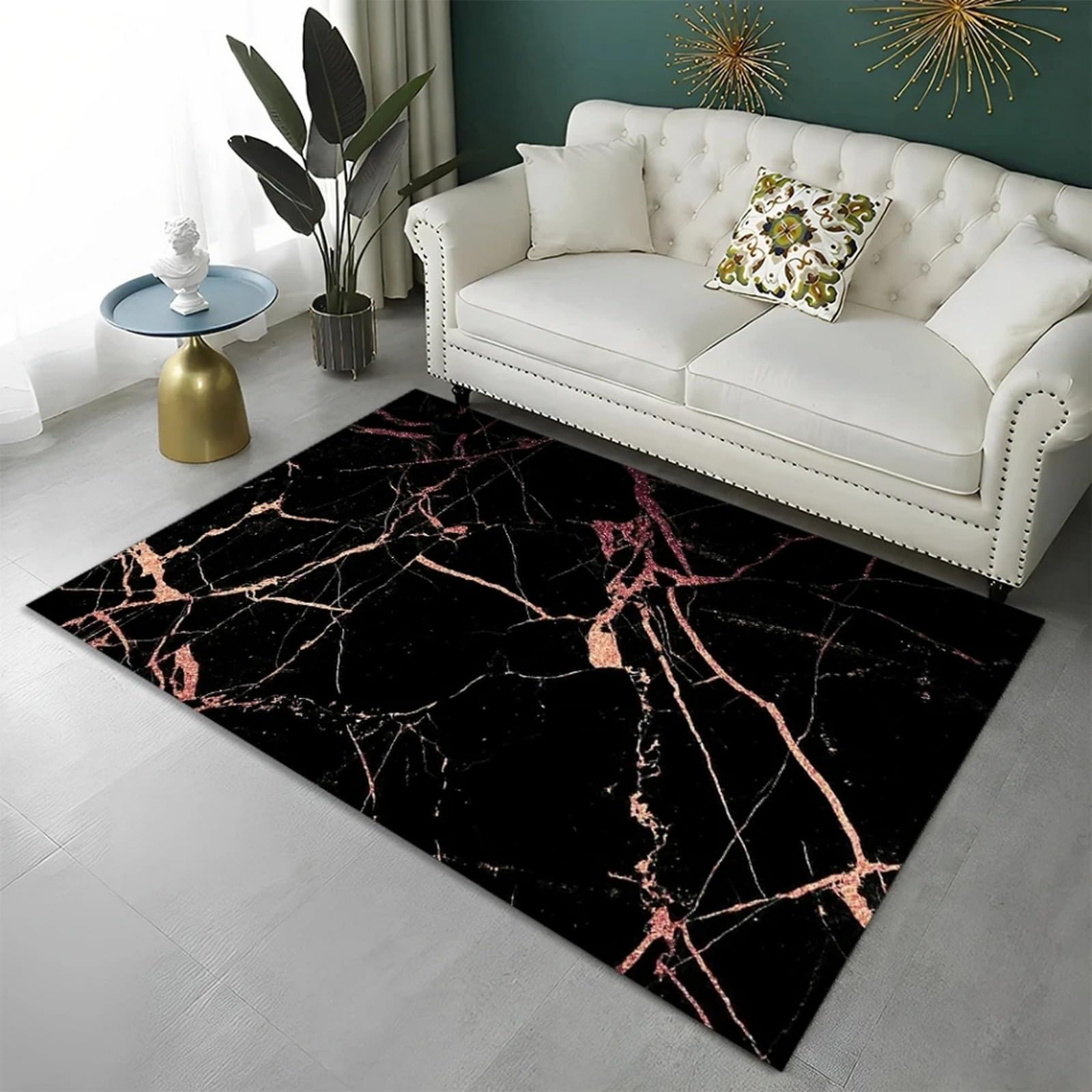 Tapis de salon effet marbre 3D grand format 100x200 cm lavable et confortable