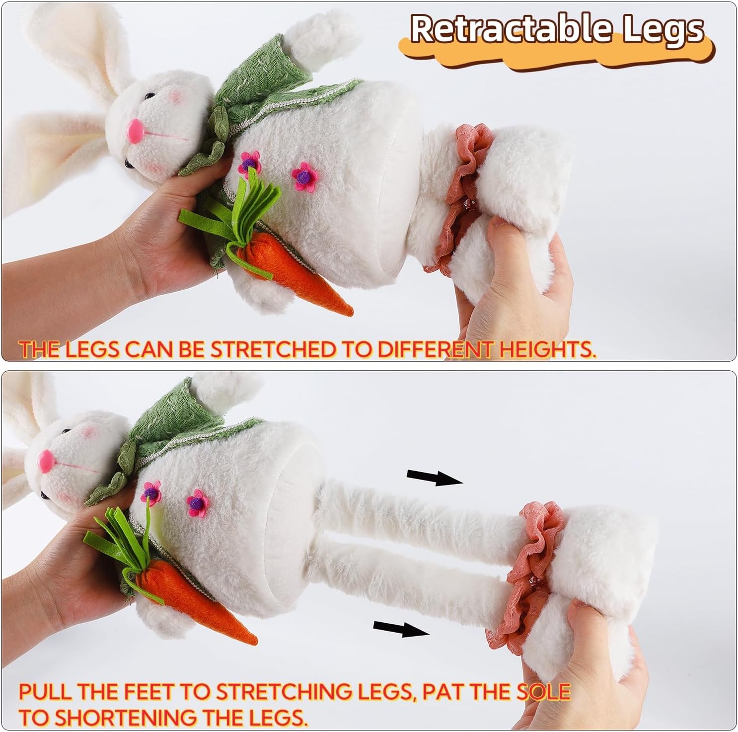 Glintoper 2 Pack Easter Standing Bunny with Stretchable Legs, 18" to 25" Plush Rabbits Couple Figurine, Cute Party Favor Photo Props Gifts for Office Kitchen Farmhouse Front Door Spring Home Decor