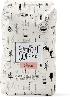 Mt. Comfort Organic Peru Medium Roast Whole Bean Coffee, 2.5 lbs - Nutty, Chocolate, Citrus Notes from Peruvian Farms
