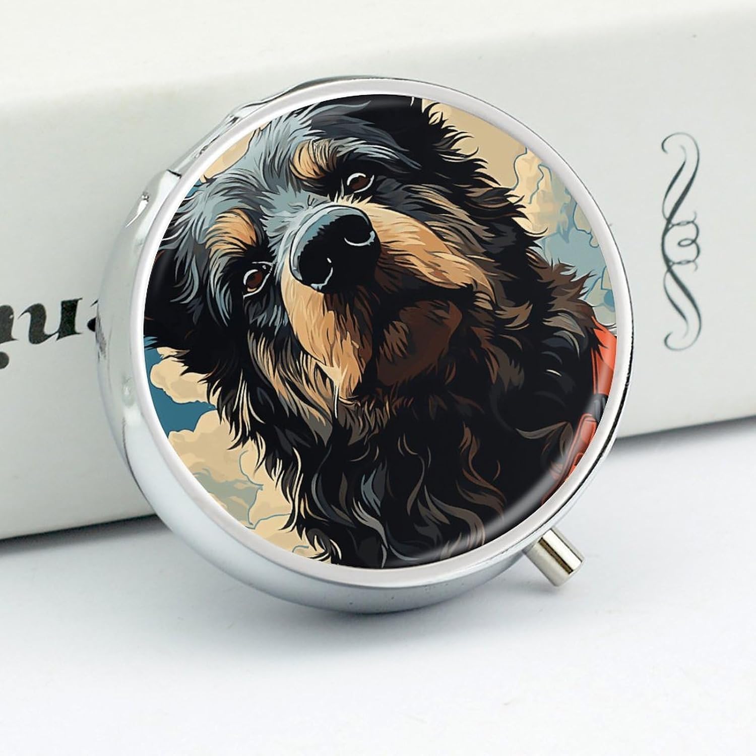 Round Silver Pill Box Small Pill Case for Purse and Pocket 3 Compartment image 4