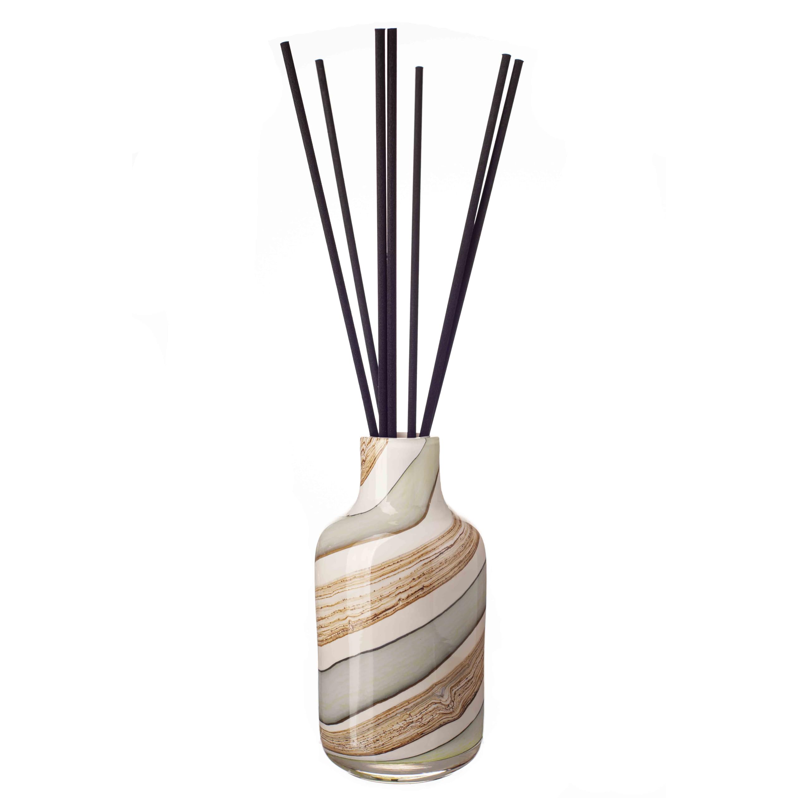 Amelia Art Glass Sage, Brown, Cream Reed Diffuser Apothecary In Smoked Meadow, Multicolor, Approx Height 15Cm, Width 9Cm With Reeds 25Cm