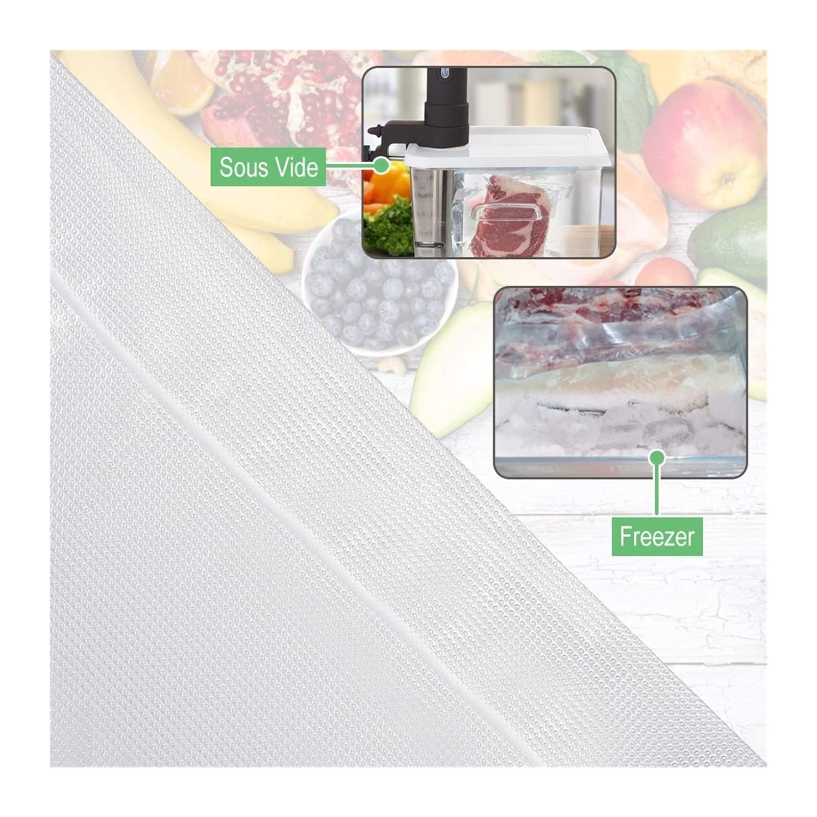 Sac sous vide de cuisine pour scellant sous vide alimentaire Sac d'emballage Emballage sous vide Sacs de stockage Aliments frais Longue durée de conservation est de 500 cm (Color : 28cm2Rolls) (25cm