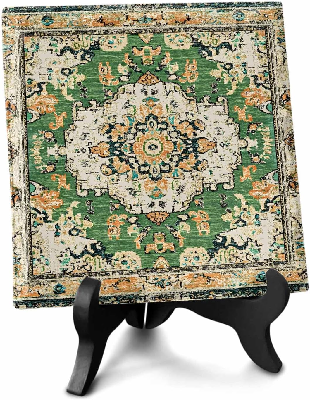 Green Boho Desk Ceramic Ornament Decoration, Farmhouse Tribal Vintage Tribal Texture Picture Photo Frame Art Diy Family Halloween Ornaments Artwork for Crafts Newlyweds Living Room Bedroom Office Home