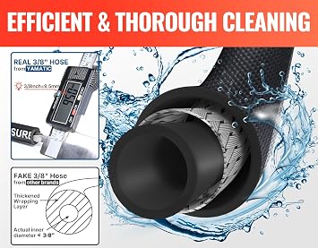 YAMATIC 3/8 Pressure Washer Hose 100 FT with Stainless Steel Quick Connect | 4000 PSI Industrial Grade Steel Wire Braided With Swivel 3/8 Fittings, Never Kink, 35F212F Hot/Cold Water Use