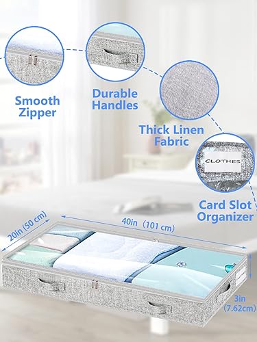 Miniatura 3 de Almacenamiento de perfil bajo debajo de la cama, contenedores plegables de 3 pulgadas de alto con tapa y cremallera, sin estructura, organizador de