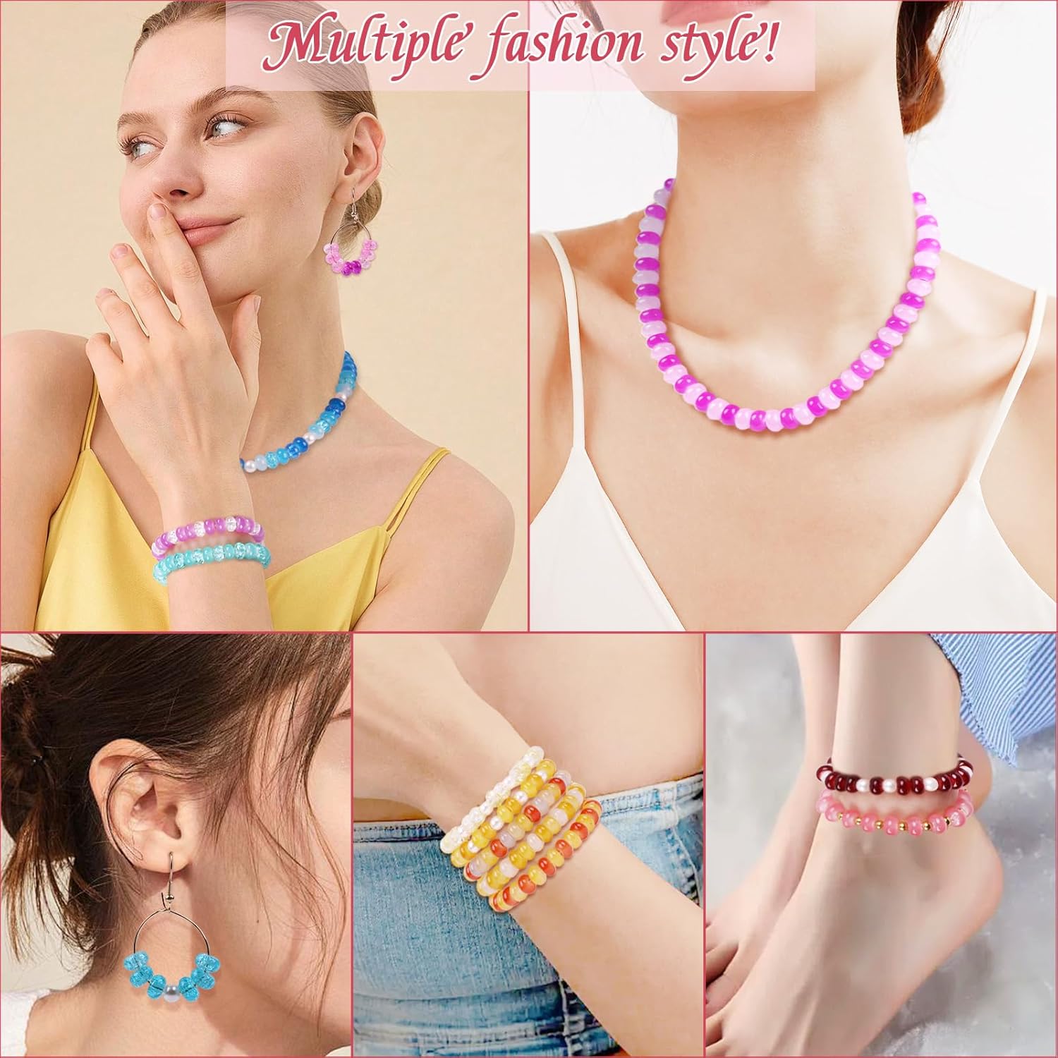 1200PCS Abacus Glass Beads for Jewelry Making, 48 Colors Gemstone Rondelle Beads for Bracelets Making Kit, Crystal Bead for Necklace DIY Crafts, 5x8mm, Solid, Crackle, Gradient Colors - Image 6