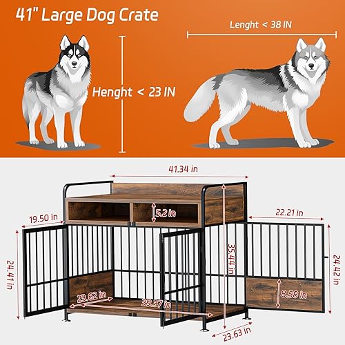Miniatura 3 de Muebles grandes para perros, jaulas para perros de 42 pulgadas para interiores, mesa de madera para perros con cajones de almacenamiento, jaulas