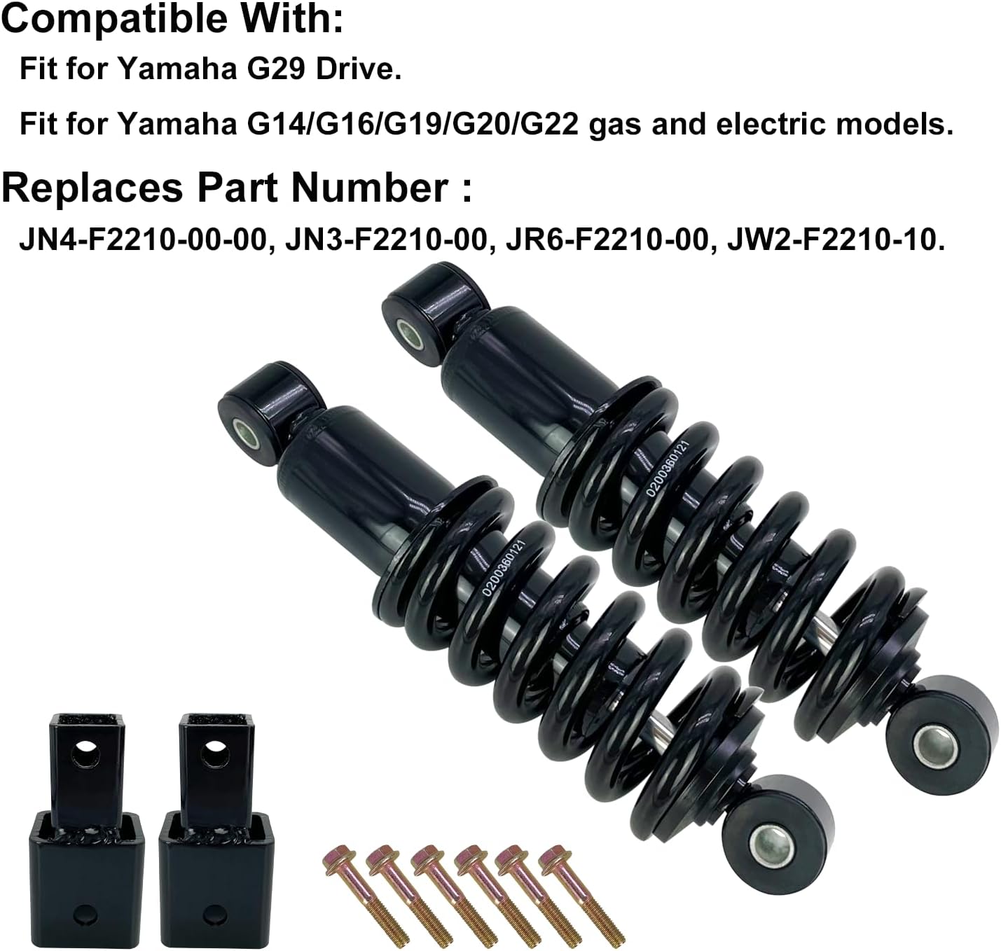 JR6-F2210-00 Golf Cart Heavy Duty Rear Shock Absorber and Coil Spring Fits 1995-2022 G29 Drive and G14/G16/G19/G20/G22 Gas & Electric, JN3-F2210-00, JN4-F2210-00-00 With 2 Adapters