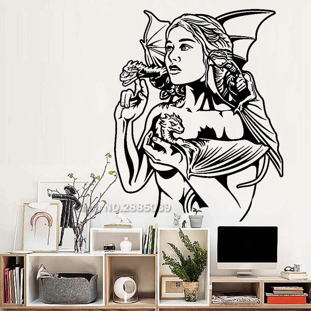 Autocollant Danny Déesse vinyle Mural autocollant Mural Art Dragon décoration amovible Papier peint Sticker Mural canapé Fond Chambre décoration de la Maison 56X71Cm
