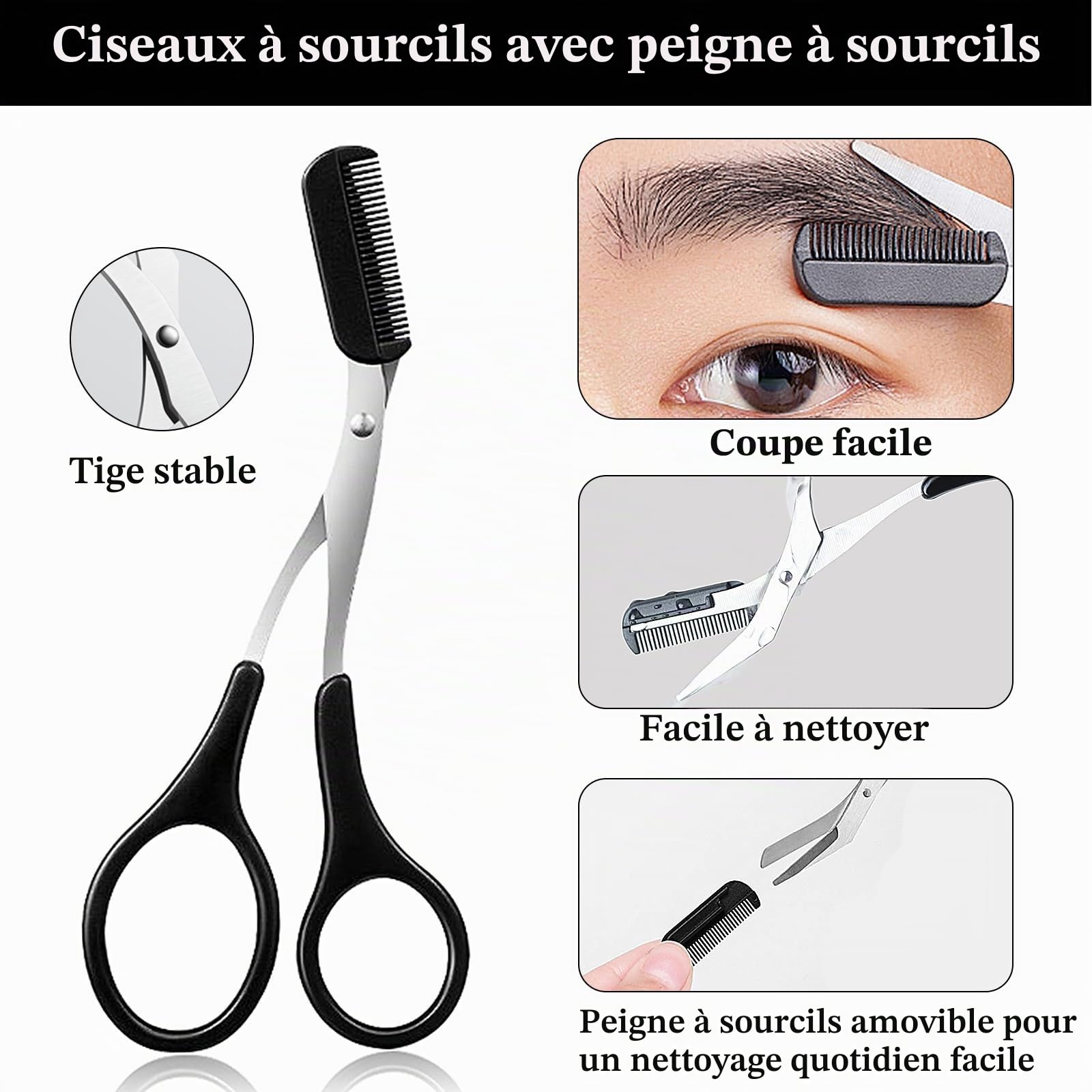 Kit de Coupe des Sourcils 11 Pcs - Outils Professionnels Avec Pince à Épiler, Pincettes, Rasoir, Pinceau, Ciseaux Pour Cils et Autres Soins de Beauté