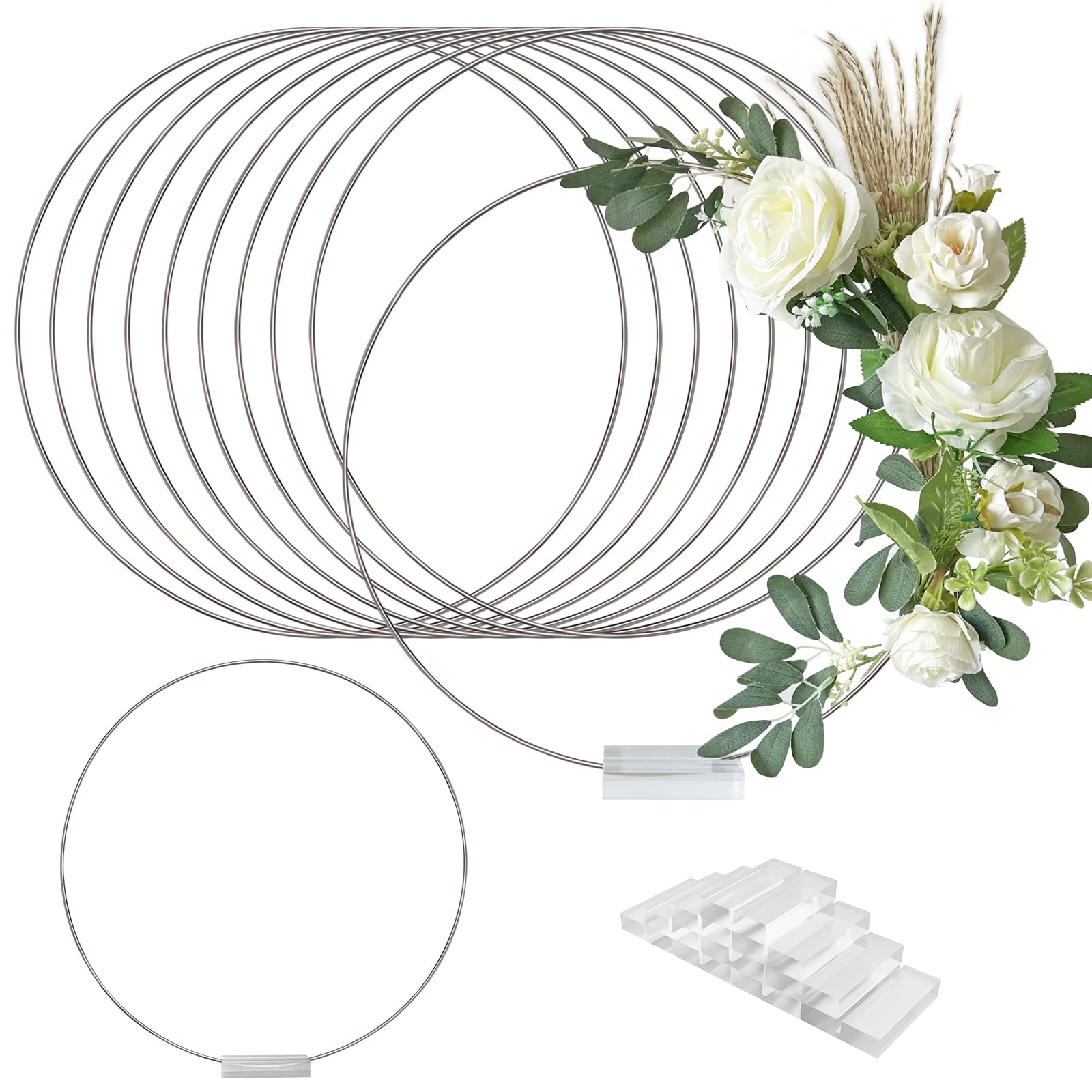 TEKXYZ Metal Floral Hoops With Transparent Acrylic Bases For Table Centerpiece Decoration